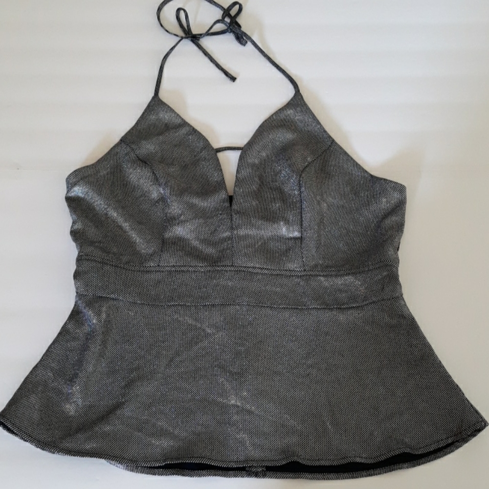 NWT Women's Size 10 Metallic Peplum Halter Top - Picture 4 of 10